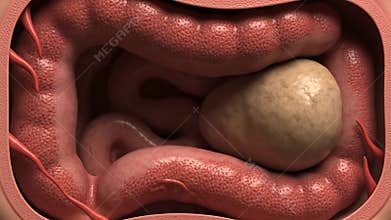 Close-up View of a Colon with a Large Polyp inside the Human Body Intestinal Health and Medical Education Resources