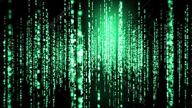 Lines of turquoise blurred letters falling
