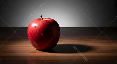 Red Apple on Wooden Table with Studio Lighting