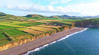 Areal de Santa Barbara Beach and Atlantic Ocean. Azores, Sao Miguel Island. Portugal. Aerial View
