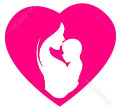 Mother Holding Baby Inside Heart Logo - Tender Family Bond Vector