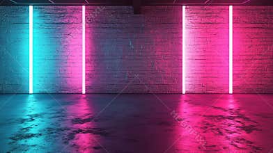 Modern Room With Brick Wall and Colorful Neon Lights