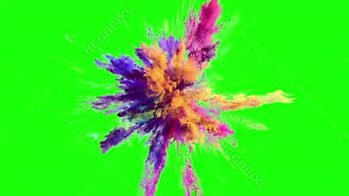 Vibrant Color Powder Explosion on Green Screen with Alpha Channel for Visual Effects