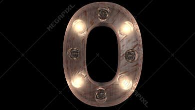 Burlesque retro style glowing rust steel light bulb typeface count down with alpha channel