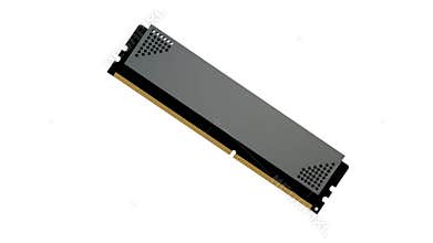 A spinning DDR5 RAM featuring aluminum heat spreaders