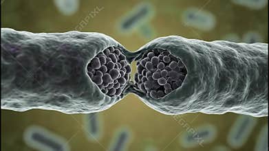 Cell division process of Lactobacillus showing fluid movement as cells separate and form new life in real time