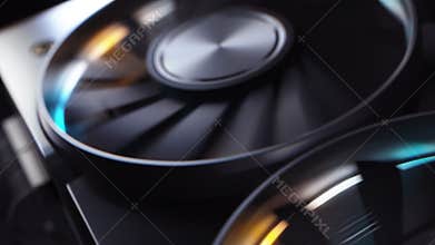 Close up GPU high-performance computer graphics card. 3d animation