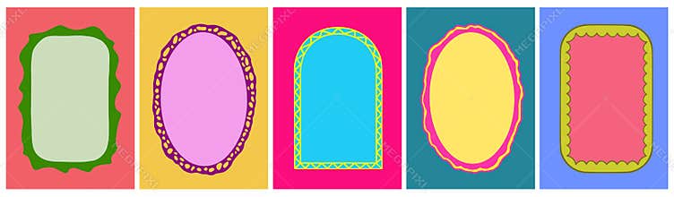 Colorful Fun Scallop Frame Set with Bold Retro Shapes