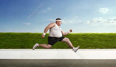 Funny overweight man on the run