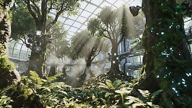 Futuristic Sci-Fi Volumetric Light Rays in Forest
