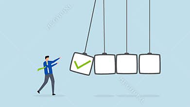 Checklist, 4k animation businessman holding completed checkbox to impact pendulum
