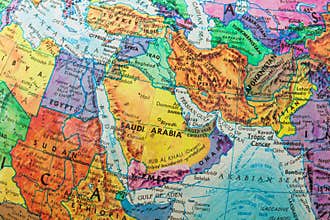 Globe Map of Middle East Countries, close-up