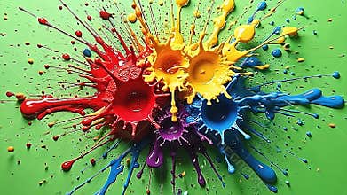 The scene depicts explode paint drop canvas effects where vibrant paint bursts scatter energetically Generative AI