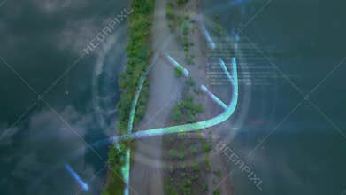 Upon start, green-blue neon arcs swirling over land strip forming pulsing ring, revealing EVIDENCE