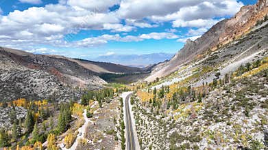Aerial Mountain Road Sierra Nevada Bishop California Fly Through