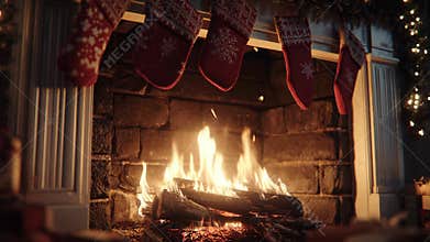 Cozy Christmas Fireplace and Stockings Yule Log Ambiance