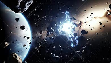 An Expansive Interstellar Vignette of Planets, Asteroids, and Deep Blue Light