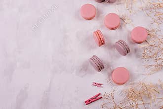 Wedding, St. Valentine`s Day, birthday, preparation, holiday. Beautiful pink tasty macarons
