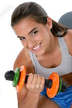 Beautiful Teen Girl In Workout Clothes With Weights