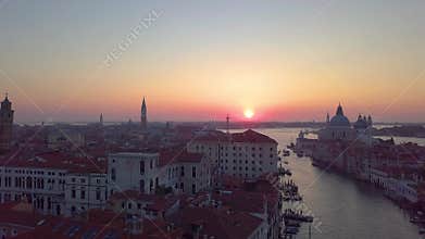 Aerial view of Venice. Scenic video taken at sunrise.