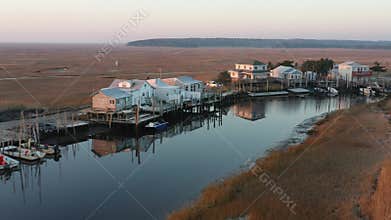 Aerial View of Small Fishing Village on New Jersey Coast