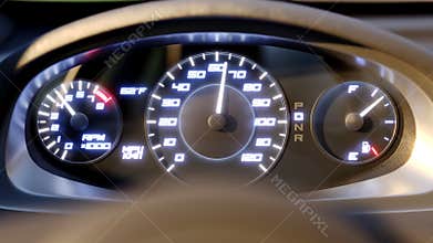 Speedometer fast car automobile speed dashboard accelerate 4k. 3d rendering animation