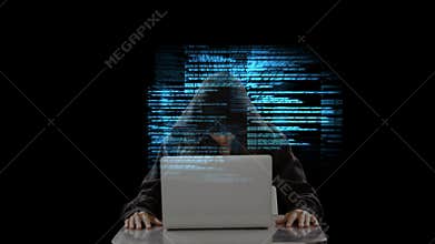 Hacker with laptop and codes Video