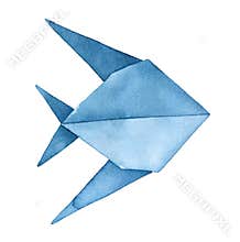 Stylized Origami Fish watercolour drawing.