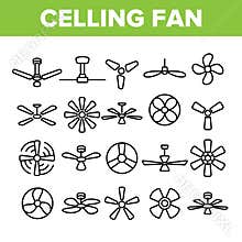 Ceiling Fans, Propellers Vector Linear Icons Set