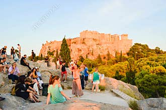 Tourists on the Areopagus Hill.