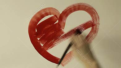 Watercolor painting red heart greeting card for Valentine`s day