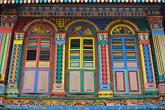 Unique traditional colorful windows in Little India, Singapore