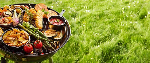 Assortment of fresh healthy vegetables on a BBQ
