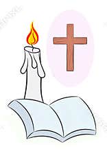 Holy Bible Cross Candle Illustration Vector