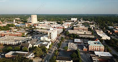 Aerial View Static Shot Over Main Street in Spartanburg South Carolina