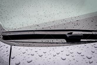 Windshield wiper blade in rainy weather