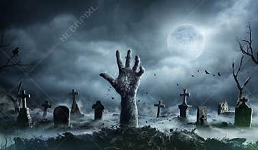 Zombie Hand Rising Out Of A Graveyard