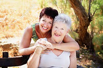 Beautiful senior mother and daughter