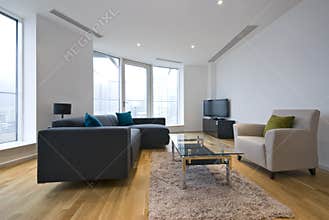 Modern living room in a penthouse apartment