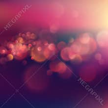 Summer pink purple evening sunset. Defocused landscape in sunlight with lens flare and colorful bokeh. Urban night light