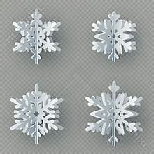 Set of nine different paper snowflake cut from paper isolated on transparent background. Merry Christmas, New Year