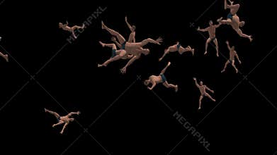 Men falling down in alpha channel
