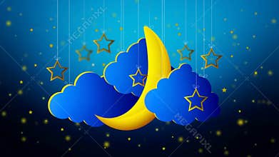 Stunning night sky featuring a glowing moon and twinkling stars, perfect for a seamless loop