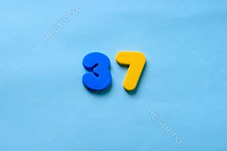 Flat lay top view number.