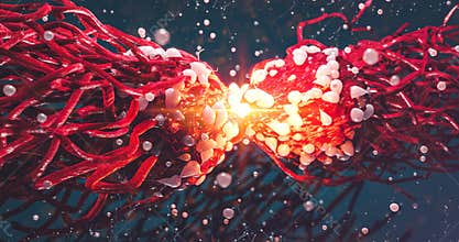 Dividing Cancer Cell Oncology Research Concept 3d illustration proteins with lymphocytes gene editing