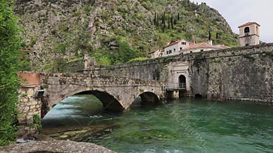 Kotor, Montenegro. Old stone arch bridge and North Gate