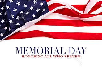 Text Memorial Day on American flag background
