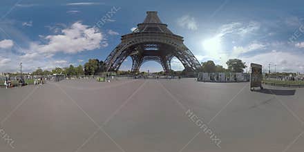 360 VR People visiting the Eiffel Tower in Paris, France