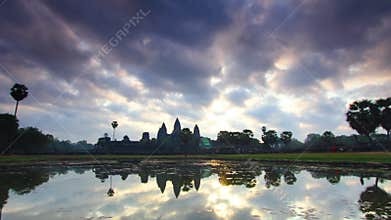 View of the Angkor Wat Buddhist complex in Cambodia. Andreev.
