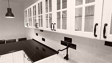 Kitchen cabinets, video crane used